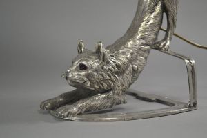 Unusual bronze table lamp with cat