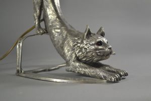 Unusual bronze table lamp with cat