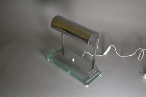 Modernist lamp on glass base. Desny ?? Damon ??