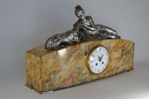 George Lavroff art deco clock. Silver plated bronze and onyx