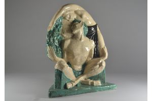 Pierre Le Faguays for Edouard Cazaux, Satyr and Bacchante ceramic