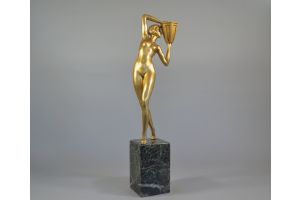 Tall 62cm bronze lady holding a Jar. Probably P. Le Faguays