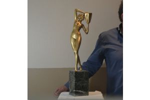 Tall 62cm bronze lady holding a Jar. Probably P. Le Faguays