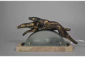 Art deco night lamp with two greyhounds