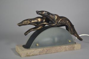 Art deco night lamp with two greyhounds