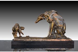 Greyhound and cat sculpture