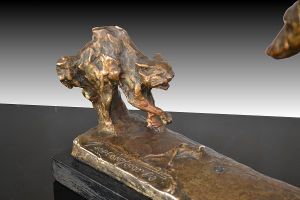 Greyhound and cat sculpture