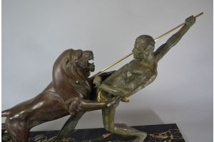 Art Deco Lion Hunter sculpture Signed by Limousin / statue Circa 1930