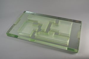 Jean Luce. Large modernist center piece tray. Thick glass. 