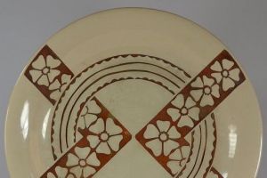 Roger Mequinion.Withe dish. Geometric flowers pattern