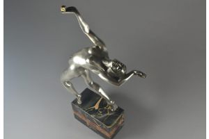 Mercery, art deco silver plated bronze dancer. Flapper.