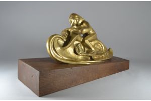 Rare italian futurist bronze of a motorcycle in motion