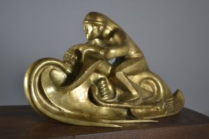Rare italian futurist bronze of a motorcycle in motion