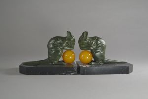 H. Moreau art deco bookends with mouses