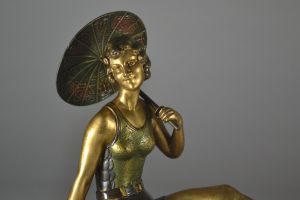 Art deco young bather with parasol