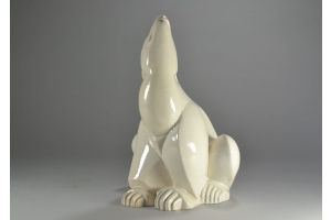 Crackle ceramic art deco cubist polar bear. Martel ? Lemenceau ?