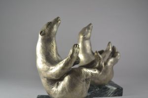 Art deco GUILLEMARD silver plated bronze bookends with bears