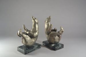 Art deco GUILLEMARD silver plated bronze bookends with bears