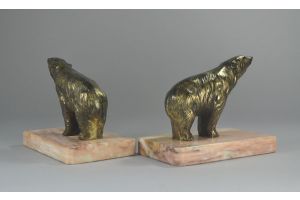 Art deco bears bookends on marble base