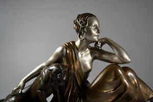 A. Godard large art deco 1925 group. Lady with panther