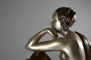 A. Godard large art deco 1925 group. Lady with panther