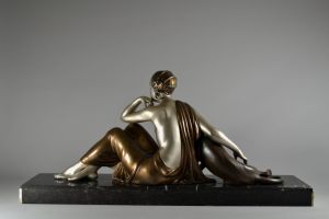 A. Godard large art deco 1925 group. Lady with panther