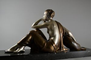 A. Godard large art deco 1925 group. Lady with panther