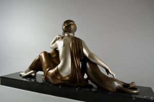 A. Godard large art deco 1925 group. Lady with panther
