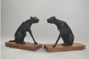 two art deco panthers on bookends