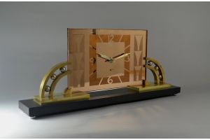 Large modernist bronze and marble clock