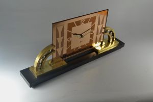 Large modernist bronze and marble clock