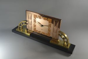 Large modernist bronze and marble clock