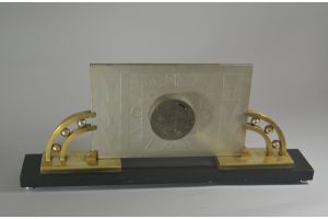 Large modernist bronze and marble clock