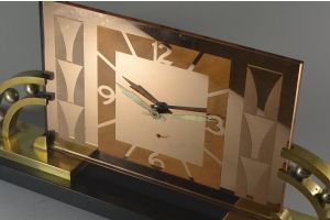 Large modernist bronze and marble clock