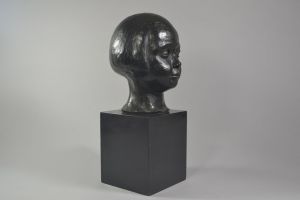 Art deco french bronze young girl head. Foundry mark
