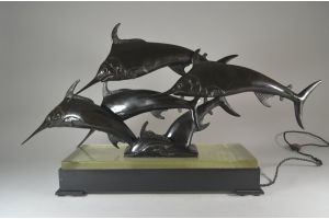 William A Lovegrove impressive group of bronze swordfish