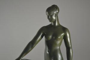 Raymond Leon RIVOIRE Iconic lady with greyhound bronze group