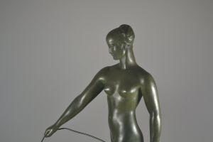 Raymond Leon RIVOIRE Iconic lady with greyhound bronze group