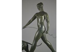 Raymond Leon RIVOIRE Iconic lady with greyhound bronze group