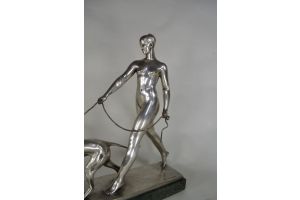 Leon Rivoire. Lady with Greyhound bronze sculpture