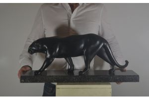 A large art deco panther. French. Circa 1930.. Signed Rulas