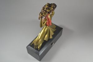 Sibylle May bronze figure on jumping hours art deco marble clock. Cartier ? Jeager ?