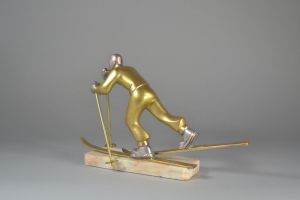 Art deco bronze skier