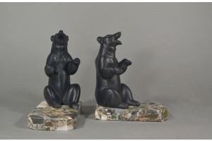 art deco bookends with bear. Marble base