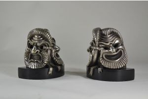 Marcel Bouraine art deco bookends with Comedy & Tragedy masks.