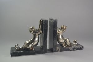 C. Charles silver plated bronze cats bookends