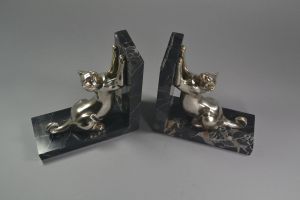 C. Charles silver plated bronze cats bookends