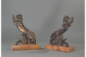 Art deco panthers bookends