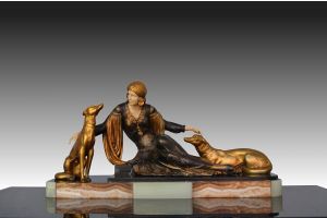 Menneville art deco lady with dogs