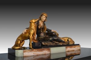 Menneville art deco lady with dogs